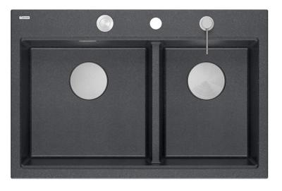 Quadri Hard Rock Doppel Anthrazit Granit Aufbauwaschbecken 76x50 cm mit Edelstahlstöpsel und Zubehör 1208971399