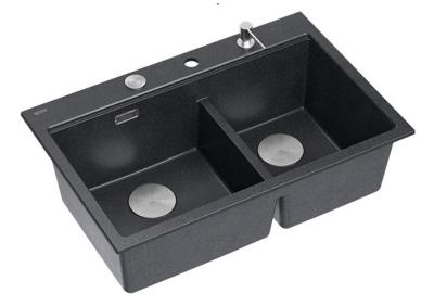 Quadri Hard Rock Doppel Anthrazit Granit Aufbauwaschbecken 76x50 cm mit Edelstahlstöpsel und Zubehör 1208971399