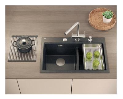 Quadri Hard Rock Doppel Anthrazit Granit Aufbauwaschbecken 76x50 cm mit Edelstahlstöpsel und Zubehör 1208971399
