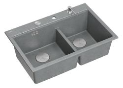 Quadri Hard Rock Doppelte Graue Granit Aufbau Spüle 76x50 cm mit Edelstahlstecker und Zubehör 1208971400