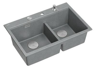 Quadri Hard Rock Doppelte Graue Granit Aufbau Spüle 76x50 cm mit Edelstahlstecker und Zubehör 1208971400