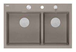Quadri Hard Rock Doppel Taupe Granit Aufbau Spüle 76x50 cm mit Edelstahl Stopfen und Zubehör 1208971402
