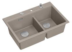 Quadri Hard Rock Doppel Taupe Granit Aufbau Spüle 76x50 cm mit Edelstahl Stopfen und Zubehör 1208971402