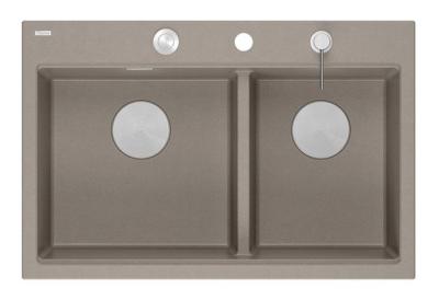 Quadri Hard Rock Doppel Taupe Granit Aufbau Spüle 76x50 cm mit Edelstahl Stopfen und Zubehör 1208971402