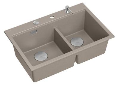 Quadri Hard Rock Doppel Taupe Granit Aufbau Spüle 76x50 cm mit Edelstahl Stopfen und Zubehör 1208971402