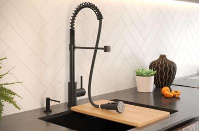 Quadri Redwick Küchenmischbatterie schwarz mit halbflexiblem Auslauf und Dusche mit 2 Strahlarten plus Wasserstopp-Funktion 1208971410