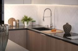 Quadri Redwick Küchenmischbatterie aus Edelstahl mit halbflexiblem Auslauf und Dusche mit 2 Strahlarten plus Wasserstopp-Funktion 1208971411