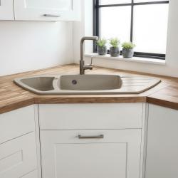 Graniteland Monte Granit beige Eckspüle Aufbau 901x538mm mit Edelstahl Stopfen 1208971414
