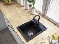 Graniteland Prest Granit Schwarze Spülbecken Tapwing mit Kranlochbank Aufbau 400x500mm mit Edelstahl Stecker 1208971421
