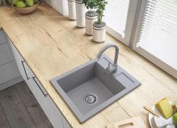 Graniteland Prest Granitgrauer Spülbecken Tapwing mit Kranlochbank Aufbau 400x500mm mit Edelstahlstecker 1208971425