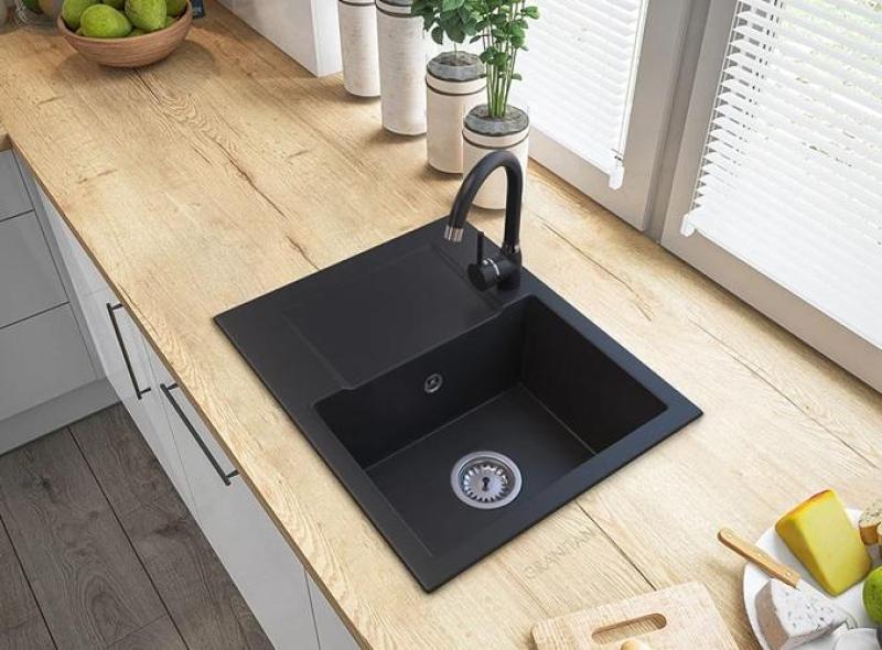 Graniteland Nex Granit Schwarzes Spülbecken mit Abtropffläche 574x464 mm 1208971428