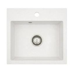 Graniteland Nera Granit Spülbecken 45x42 cm Weißer Aufbau mit Kranlochbank und Edelstahlstopfen 1208971435