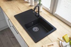 Graniteland Liri Granit Schwarzes Spülbecken mit Abtropffläche 765x448 mm 1208971438