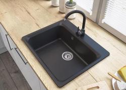 Graniteland Vastone Granit Spüle 619x522 mm Schwarz Oberbau mit Kranlochbank und Edelstahl Plug 1208971443