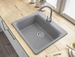 Graniteland Vastone Granit Spülbecken 619x522 mm Grau Aufbau mit Kranlochbank und Edelstahl-Stecker 1208971448