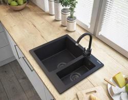 Graniteland Adda Granit Schwarze 1.5 Spüle Aufbau 600x495mm 1208971454