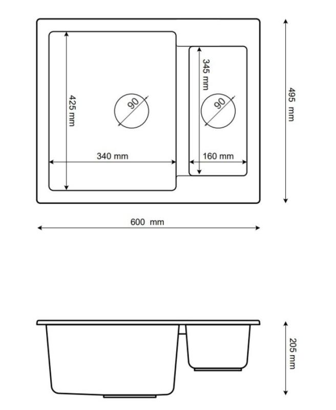 Graniteland Adda Granit Schwarze 1.5 Spüle Aufbau 600x495mm 1208971454