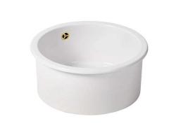 Ausmann Ceramic Ember Keramische Weiße Runde Spüle Aufbau und Unterbau mit goldenem Stecker 1208971461