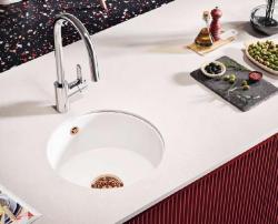 Ausmann Ceramic Ember Keramische Weiße Runde Spüle Aufbau und Unterbau mit Kupferstöpsel 1208971462