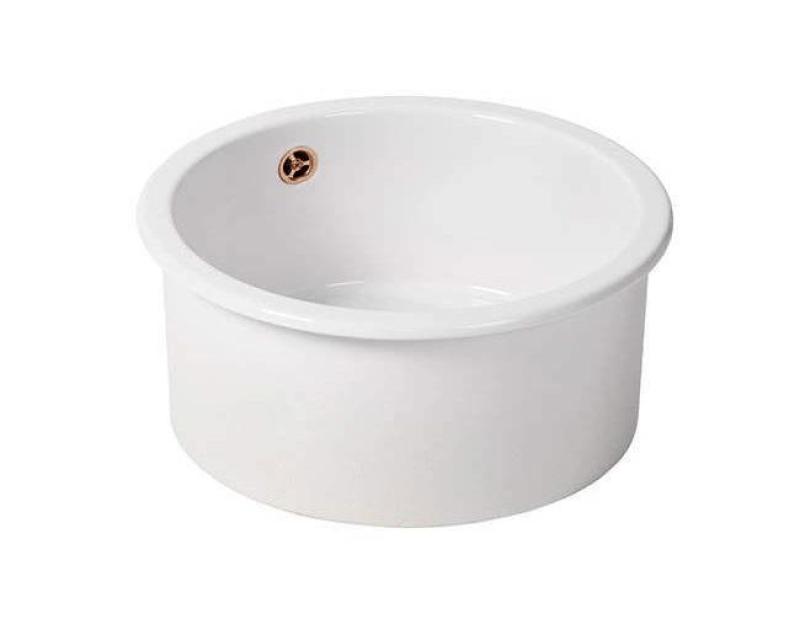 Ausmann Ceramic Ember Keramische Weiße Runde Spüle Aufbau und Unterbau mit Kupferstöpsel 1208971462