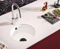 Ausmann Ceramic Ember Keramische Weiße Runde Spüle Aufbau und Unterbau mit schwarzem Stecker 1208971464