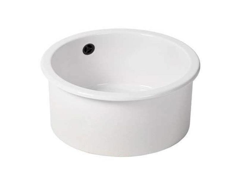 Ausmann Ceramic Ember Keramische Weiße Runde Spüle Aufbau und Unterbau mit schwarzem Stecker 1208971464