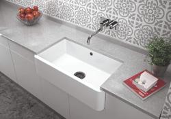 Ausmann Ceramic Mira Keramische Weiße Spüle - Unterbau und Zwischenbau 795 x 460 mm mit Gun Metal Stecker 1208971468