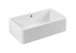 Ausmann Ceramic Mira Keramische Weißes Spülbecken - Unterbau und Zwischenbau 795 x 460 mm mit weißem Stecker 1208971470