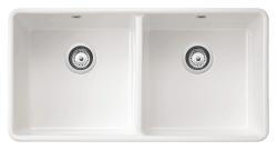 Ausmann Ceramic Mira Keramische Weiße Doppelspüle - Unterbau und Zwischenbau 890 x 456 mm mit Weißen Stopfen 1208971475