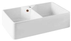 Ausmann Ceramic Mira Keramische Weißes Doppelwaschbecken - Unterbau und Zwischenbau 793 x 450 mm mit Armaturenbank und Kupferstopfen 1208971477