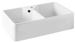 Ausmann Ceramic Mira Keramische Weiße Doppelspüle - Unterbau und Zwischenbau 793 x 450 mm mit Armaturenlochbank und Gun-Metal-Stecker 1208971478