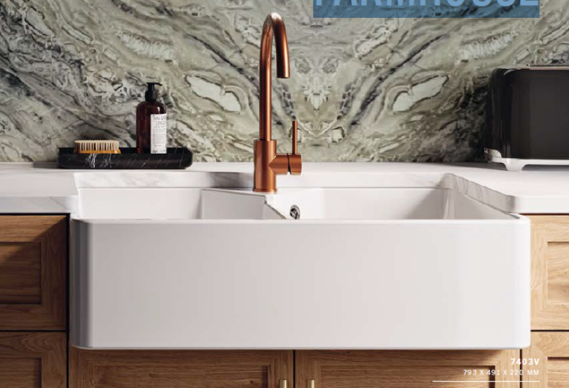 Ausmann Ceramic Mira Keramische Weiße Doppelspüle - Unterbau und Zwischenbau 793 x 450 mm mit Armaturenlochbank und Gun-Metal-Stecker 1208971478