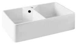 Ausmann Ceramic Mira Keramische Weiße Doppelspüle - Unterbau und Zwischenbau 793 x 450 mm mit Armaturenlochbank und schwarzem Stopfen 1208971479