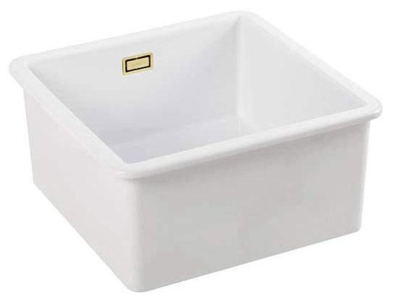 Ausmann Ceramic Ember Keramische Weißes Quadrat Aufbau- und Unterbauwaschbecken 40 x 40 cm mit goldenem Stecker 1208971481