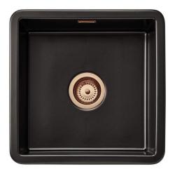 Ausmann Ceramic Ember Keramische Matte Schwarz Quadratische Spüle Aufbau und Unterbau 40 x 40 cm mit Kupferstöpsel 1208971487