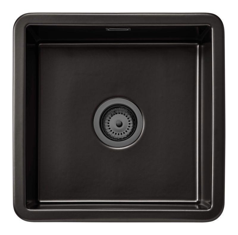 Ausmann Ceramic Ember Keramische Matte Schwarzes Quadrat Einbauspüle und Unterbauspüle 40 x 40 cm mit Gun-Metal-Stecker 1208971488