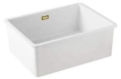 Ausmann Ceramic Ember Keramische Weiße Spüle - Aufbau und Unterbau 54 x 40 cm mit goldenem Stecker 1208971491