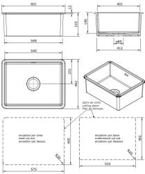 Ausmann Ceramic Ember Keramische Weiße Spüle - Aufbau und Unterbau 54 x 40 cm mit goldenem Stecker 1208971491