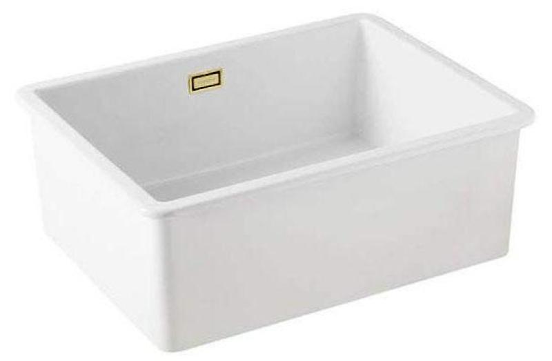 Ausmann Ceramic Ember Keramische Weiße Spüle - Aufbau und Unterbau 54 x 40 cm mit goldenem Stecker 1208971491