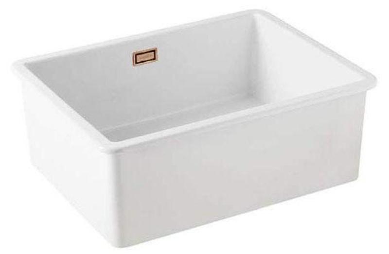 Ausmann Ceramic Ember Keramische Weiße Spüle - Aufbau und Unterbau 54 x 40 cm mit Kupferstopfen 1208971492