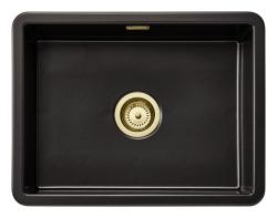 Ausmann Ceramic Ember Keramische Matt Schwarzes Spülbecken - Aufbau und Unterbau 54 x 40 cm mit goldenem Stecker 1208971496