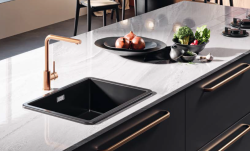 Ausmann Ceramic Ember Keramik Matte Schwarze Spüle - Aufbau und Unterbau 54 x 40 cm mit Kupferstopfen 1208971497
