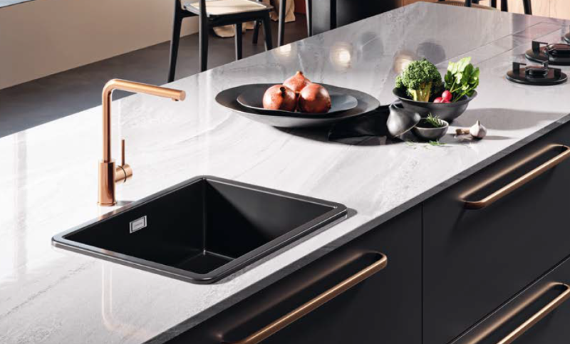 Ausmann Keramik Ember Keramische Matte Schwarze Spüle - Aufbau und Unterbau 54 x 40 cm mit Gun-Metal-Stecker 1208971498