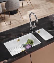 Ausmann Ceramic Ember Keramische Weiße Halbspüle Aufbau und Unterbau 174 x 400 mm mit Goldenem Stecker 1208971501