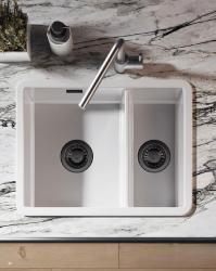Ausmann Ceramic Ember Keramische Weiße Anderthalbfach Spülbecken Aufbau und Unterbau 535 x 400 mm mit Gun Metal Plugs 1208971508