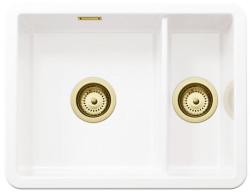 Ausmann Ceramic Ember Keramische Weiße Anderthalb Spüle Aufbau und Unterbau 495 x 370 mm mit goldenen Steckern 1208970736