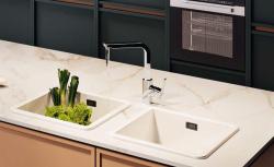 Ausmann Ceramic Ember Keramische Weiße Anderthalb Einbauspüle und Unterbau 495 x 370 mm mit Gun Metal Stopfen 1208971515