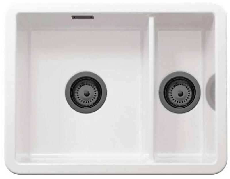 Ausmann Ceramic Ember Keramische Weiße Anderthalb Einbauspüle und Unterbau 495 x 370 mm mit Gun Metal Stopfen 1208971515