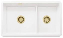 Ausmann Ceramic Ember Keramische Weiße Anderthalb Schüssel Aufbau und Unterbau 733 x 401 mm mit goldenen Steckern 1208971518