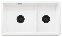 Ausmann Ceramic Ember Keramische Weiß Anderthalb Einbauspüle Aufbau und Unterbau 733 x 401 mm mit schwarzen Steckern 1208971521